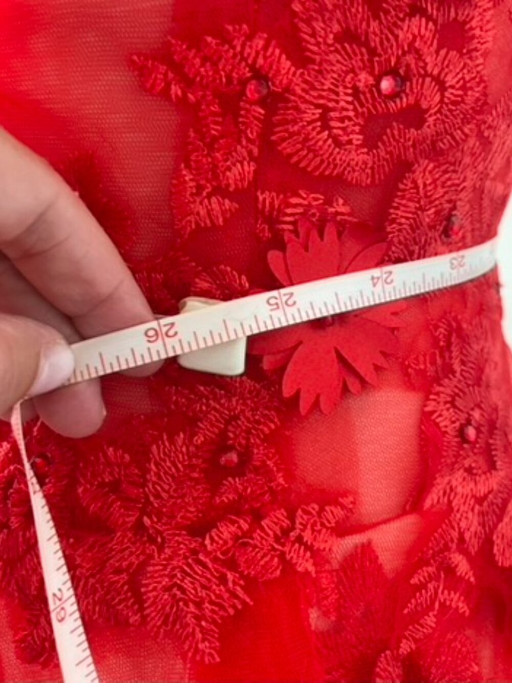 Elegant Red Lace Prom Dress A Line Knee Length Appliques Size Small - Picture 14 of 16
